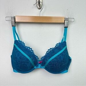 LaSENZA Obsession Plunge Bra Blue Lace Ribbon Size 32D Blue